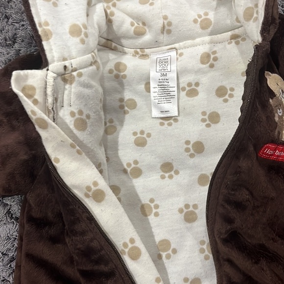 Just One You by Carters Fleece Brown Bear One Piece Zip Up Winter Coat NB - Picture 5 of 7
